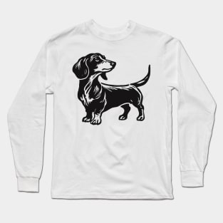 Stick figure dash hound dog in black ink Long Sleeve T-Shirt